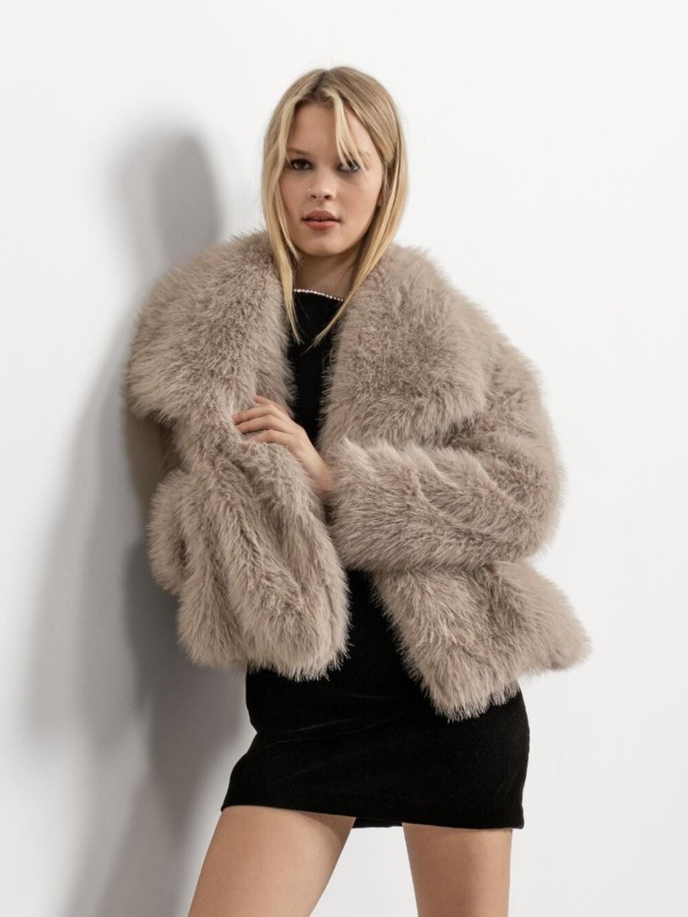 Vintage Faux Fur Jacket: 90s Cream Beige, Size Small